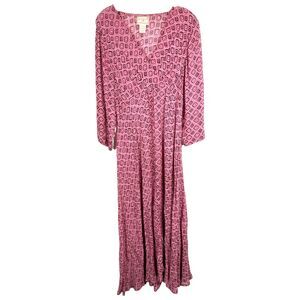 April Cornell Small Dress Maxi Chiffon‎ Pink All Over Print V Neck Sheer 1000